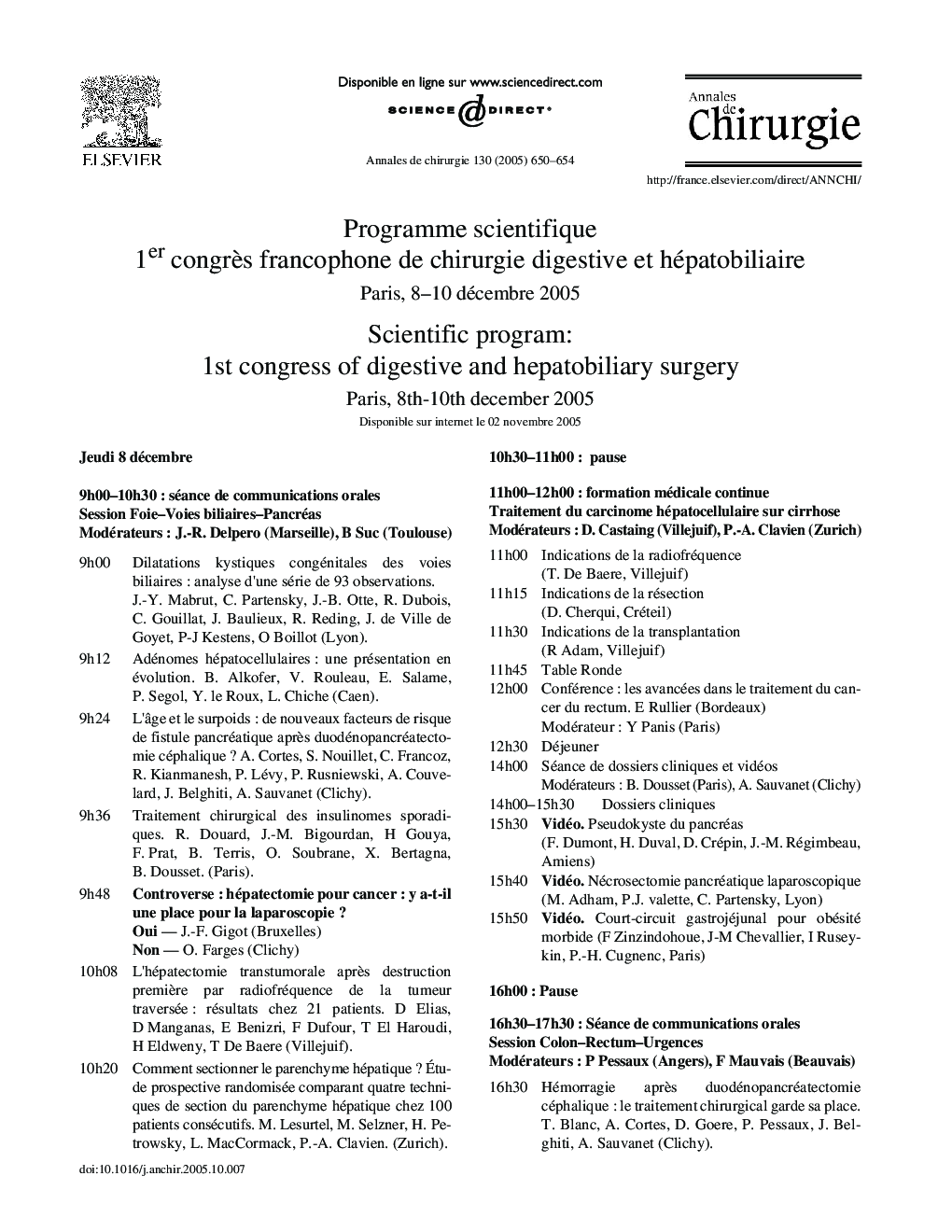 عکس صفحه اول مقاله: Programme scientifique, Paris, 8 - 10 décembre 2005 - 1er congrès francophone de chirurgie digestive et hépatobiliaire Programme scientifique, Paris, 8 - 10 décembre 2005 - 1er congrès francophone de chirurgie digestive et hépatobiliaire