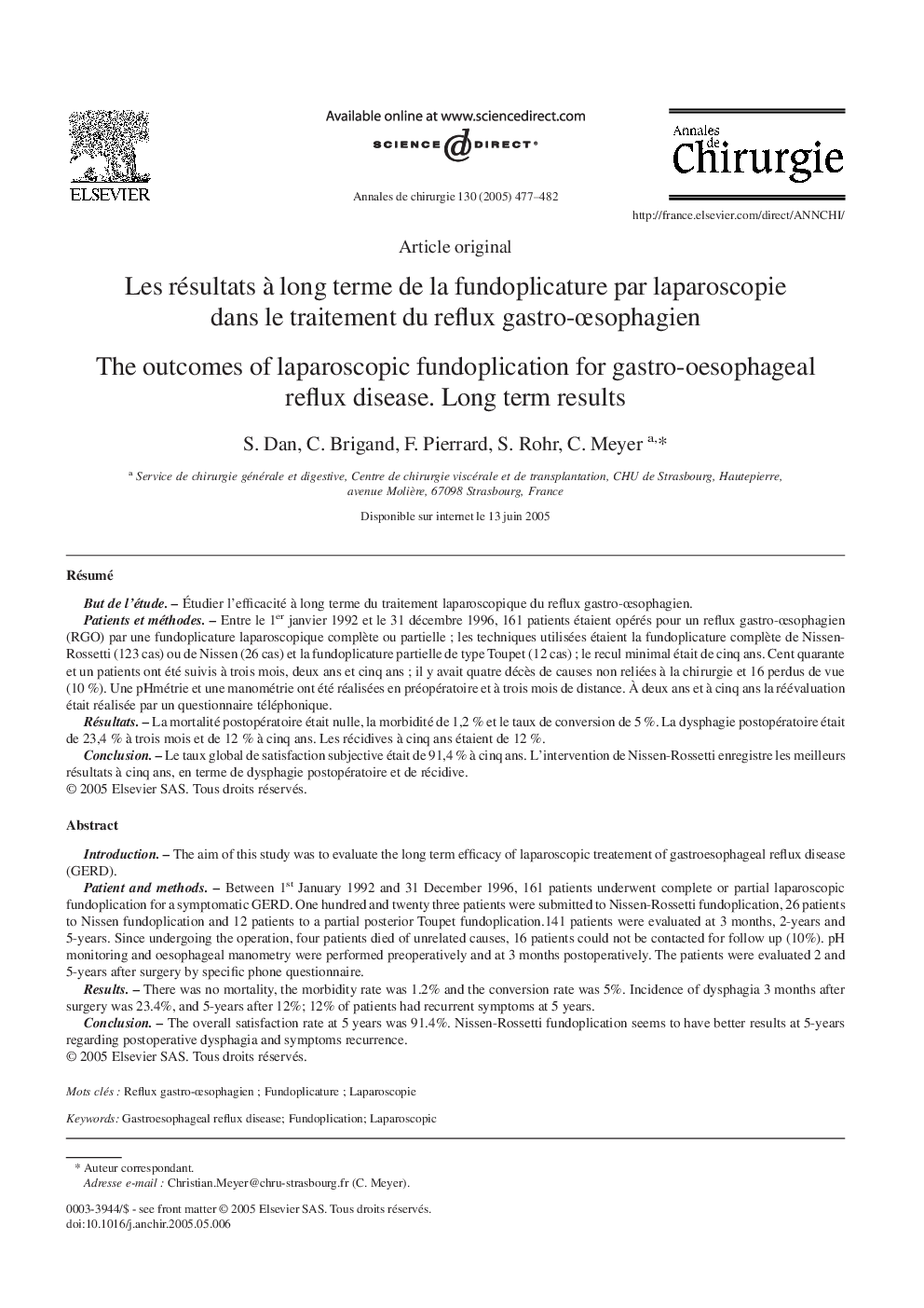 Les résultats Ã  long terme de la fundoplicature par laparoscopie dans le traitement du reflux gastro-Åsophagien