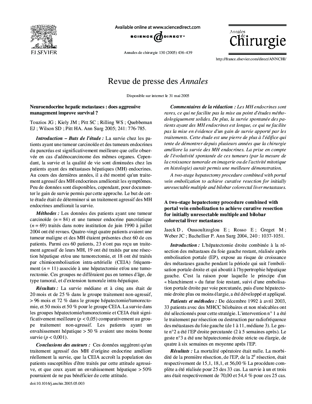 Revue de presse des Annales