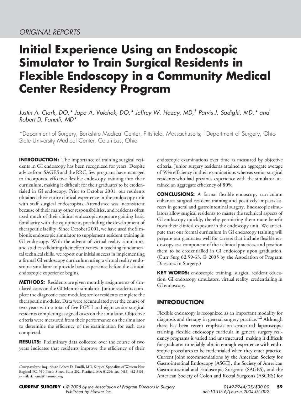 Initial experience using an endoscopic simulator to train surgical residents in flexible endoscopy in a community medical center residency program