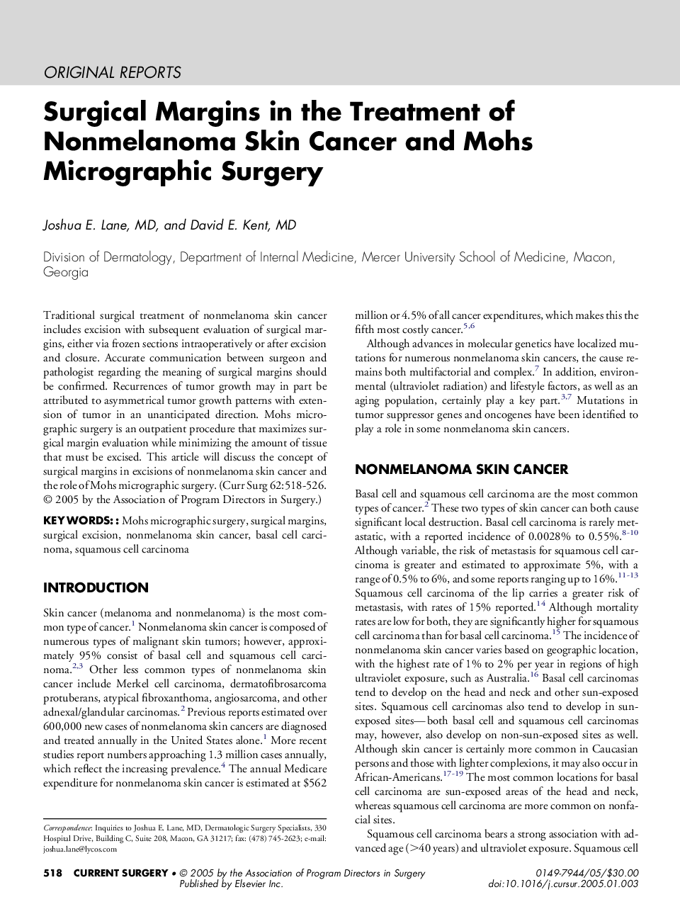 Surgical Margins in the Treatment of Nonmelanoma Skin Cancer and Mohs Micrographic Surgery