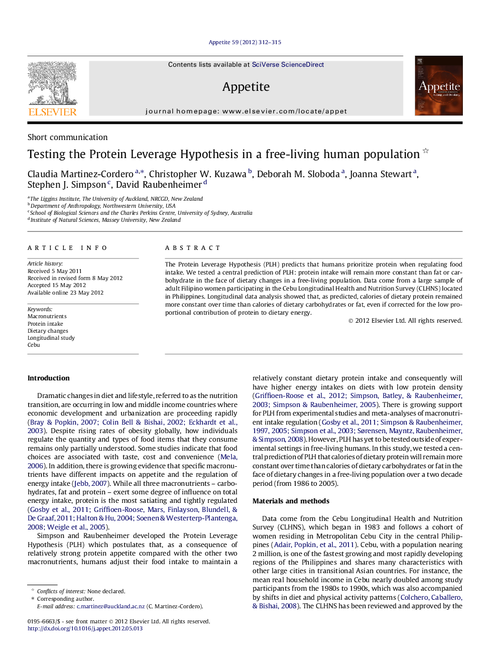 Testing the Protein Leverage Hypothesis in a free-living human population 