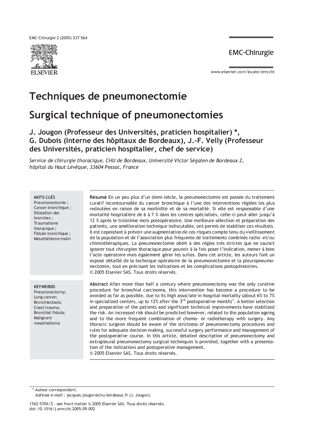 Techniques de pneumonectomie