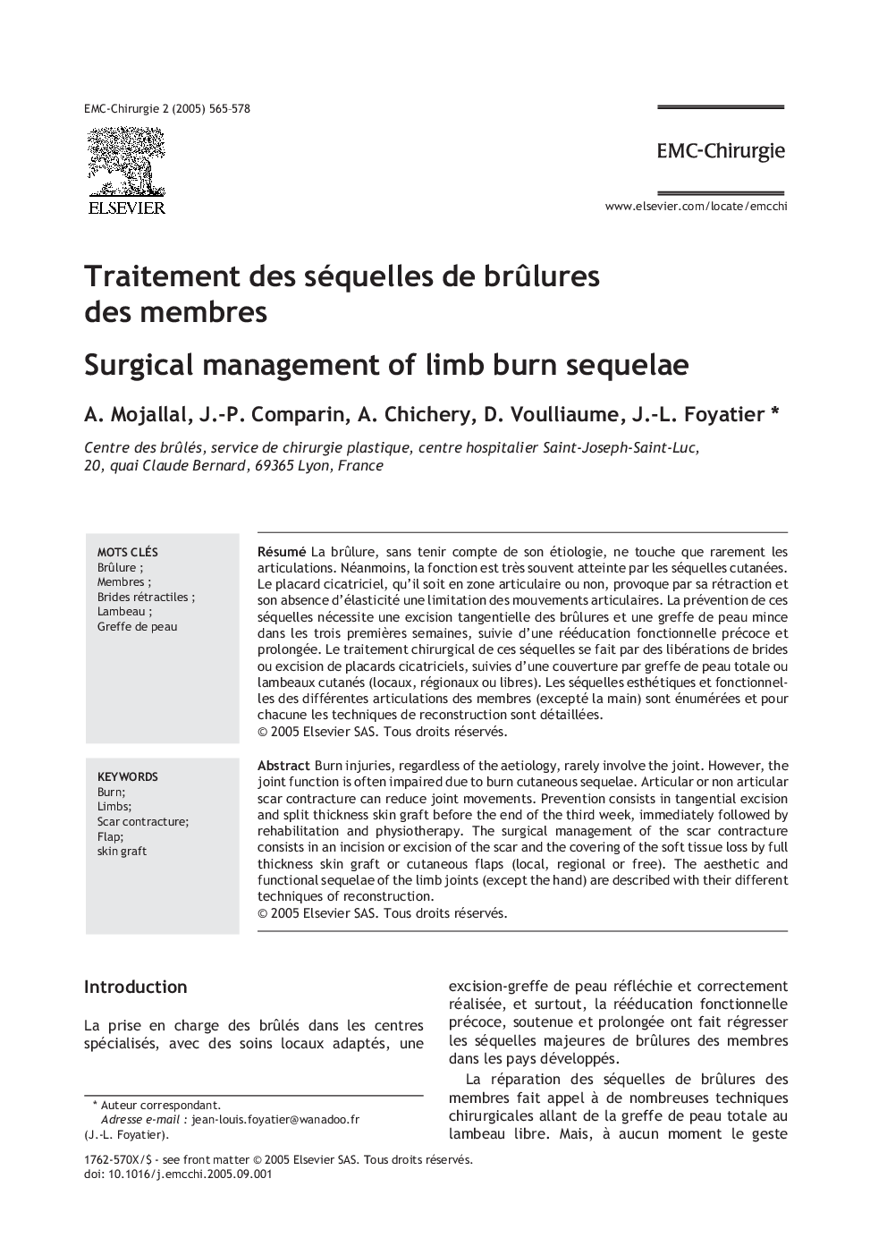 Traitement des séquelles de brÃ»lures des membres