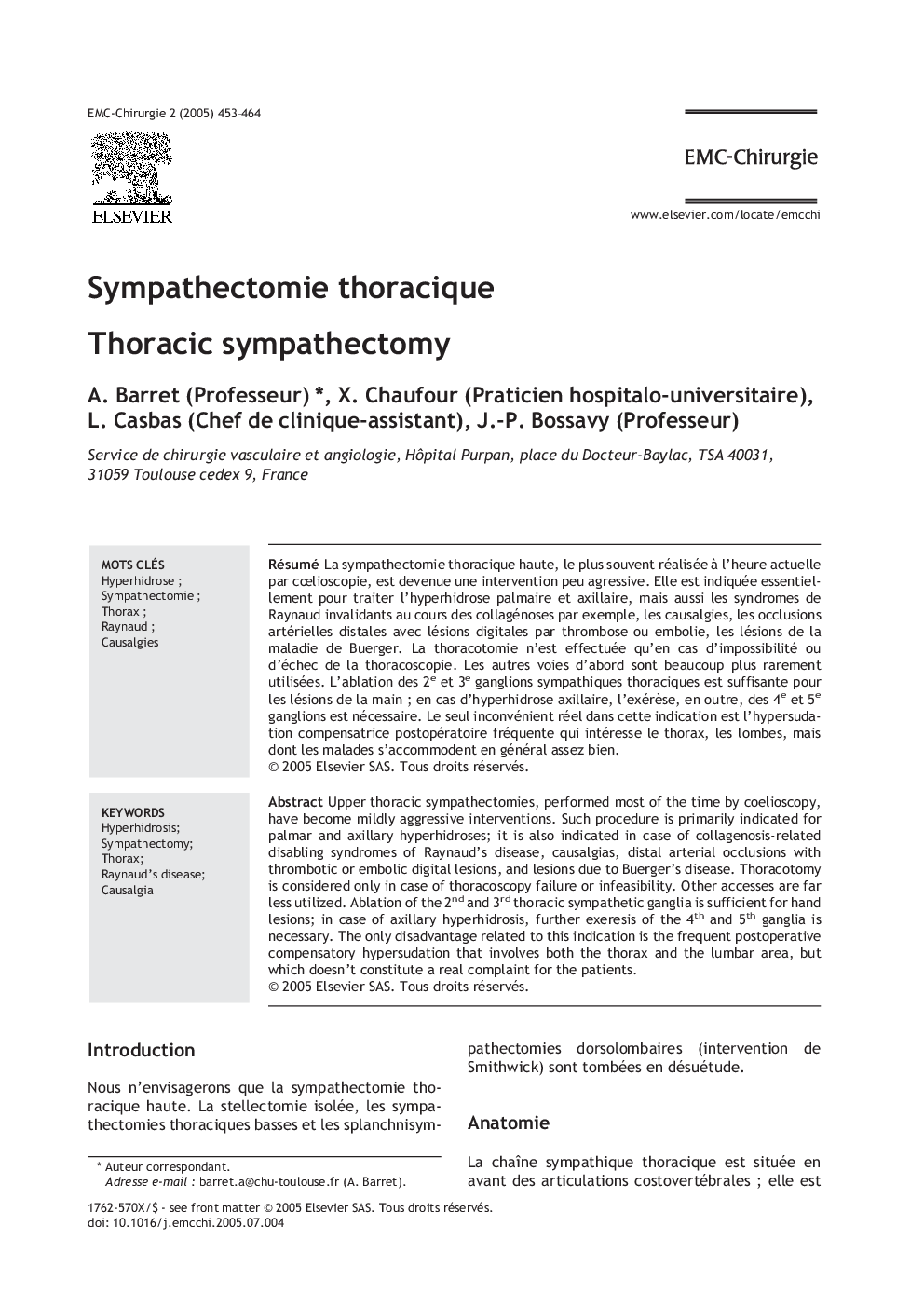 Sympathectomie thoracique