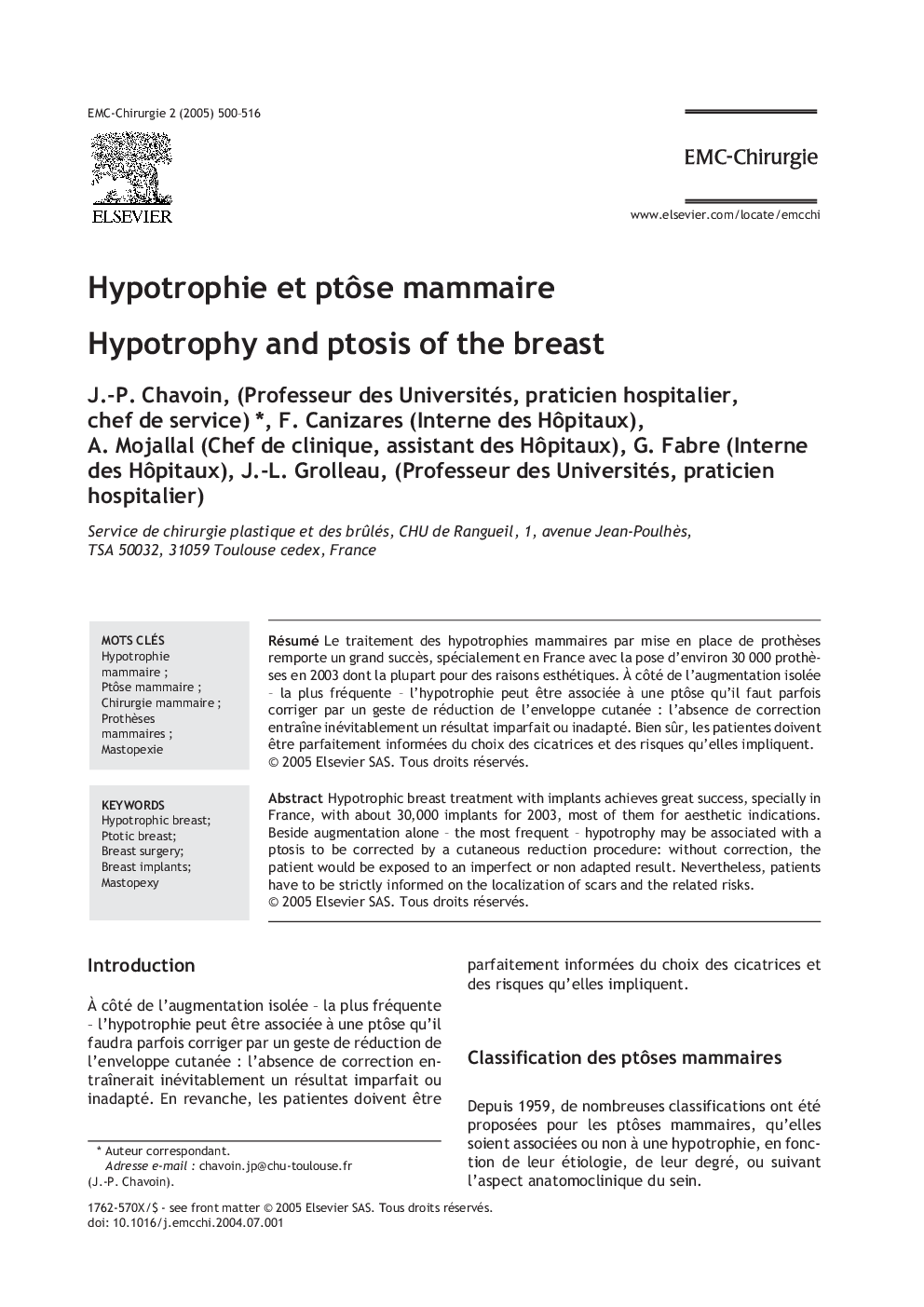 Hypotrophie et ptÃ´se mammaire