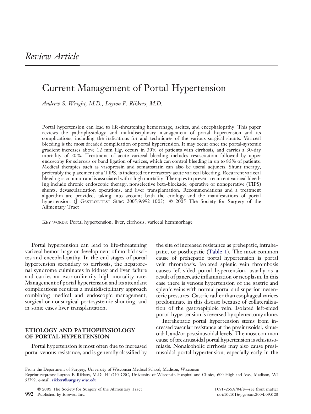 Current Management of Portal Hypertension