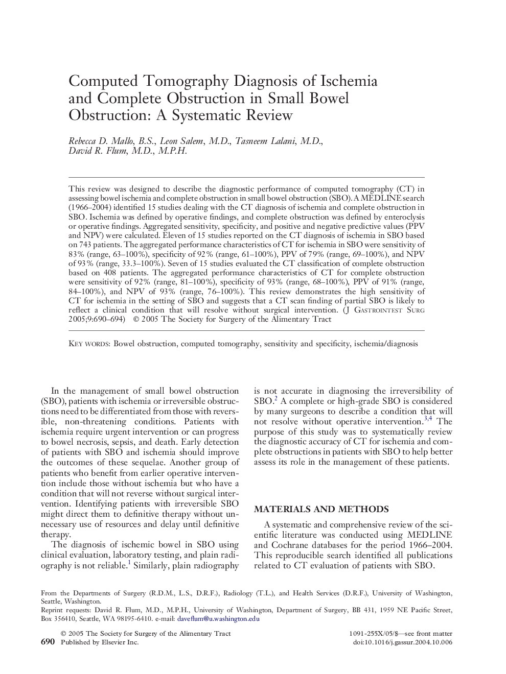 Computed Tomography Diagnosis of Ischemia and Complete Obstruction in Small Bowel Obstruction: A Systematic Review