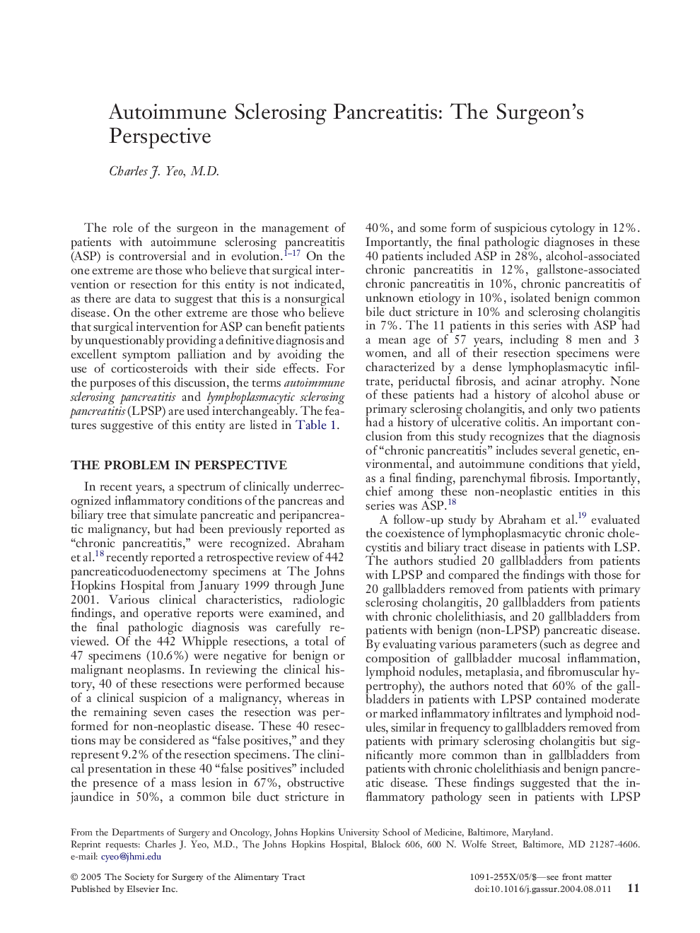 عکس صفحه اول مقاله: Autoimmune sclerosing pancreatitis: the surgeon's perspective Autoimmune sclerosing pancreatitis: the surgeon's perspective