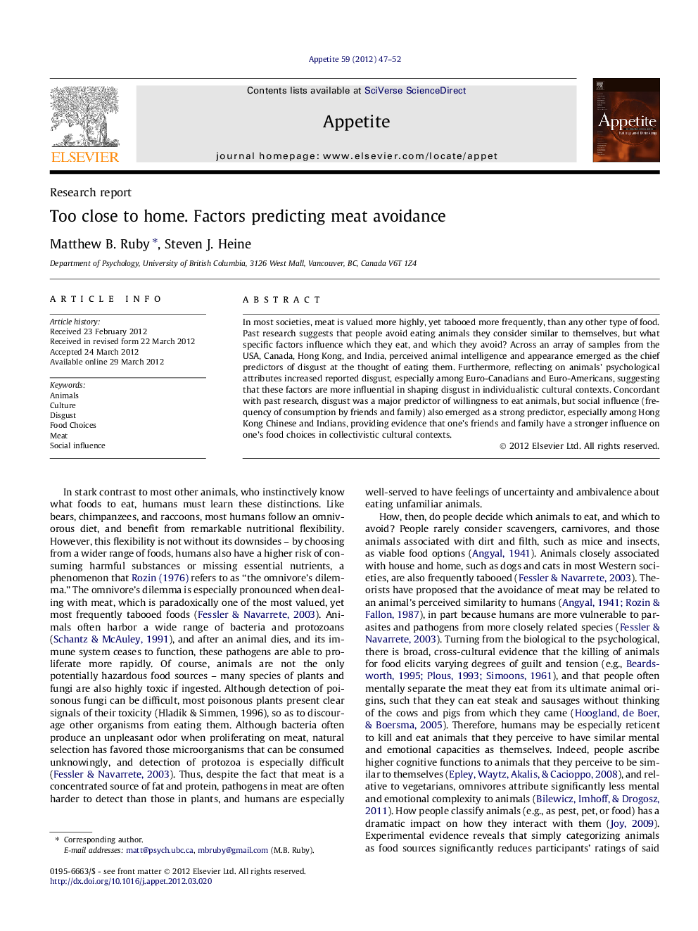 Too close to home. Factors predicting meat avoidance