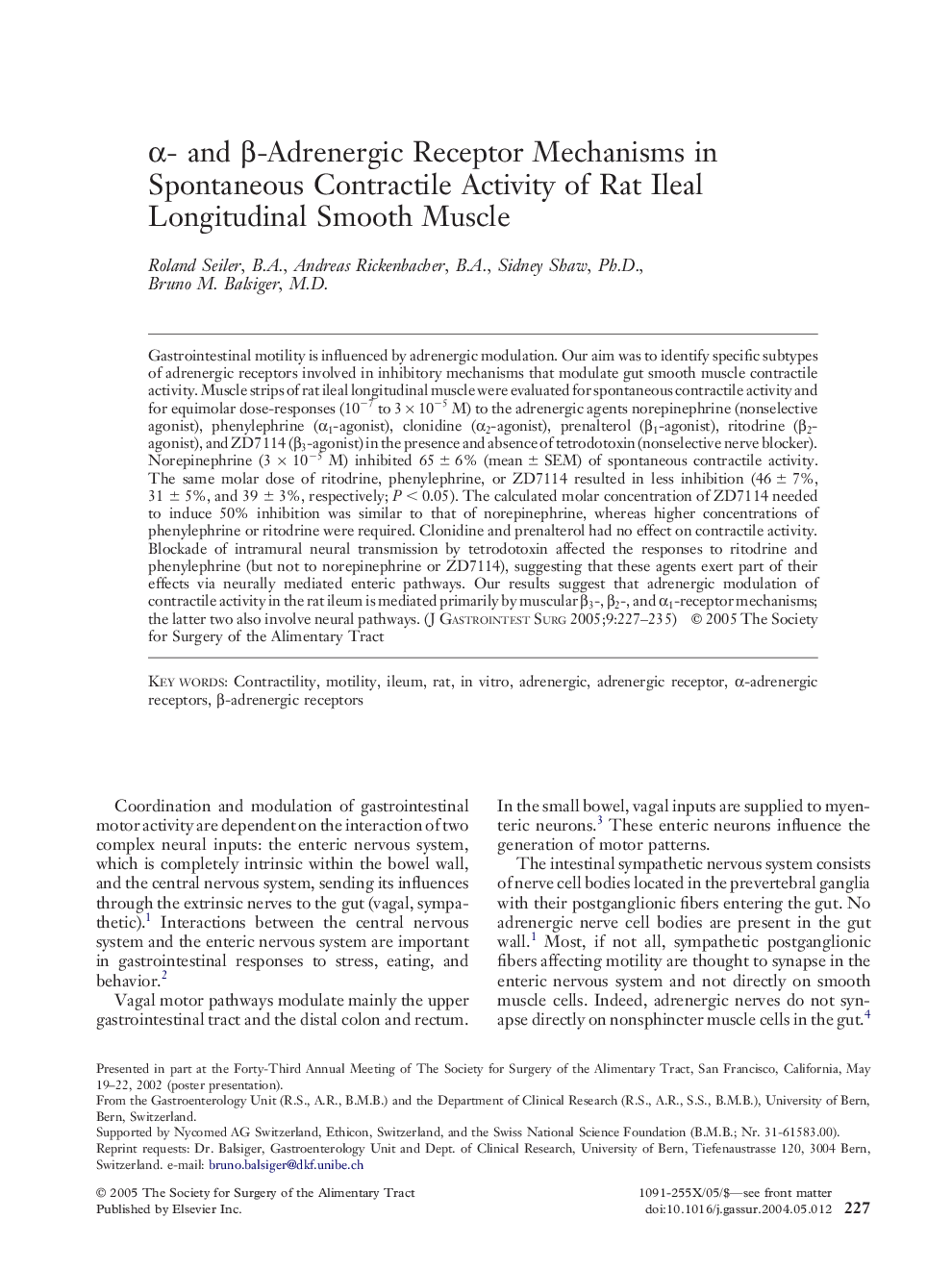 Î±- and Î²-adrenergic receptor mechanisms in spontaneous contractile activity of rat ileal longitudinal smooth muscle