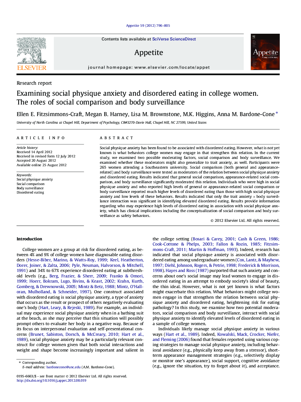 عکس صفحه اول مقاله: Examining social physique anxiety and disordered eating in college women. The roles of social comparison and body surveillance Examining social physique anxiety and disordered eating in college women. The roles of social comparison and body surveillance