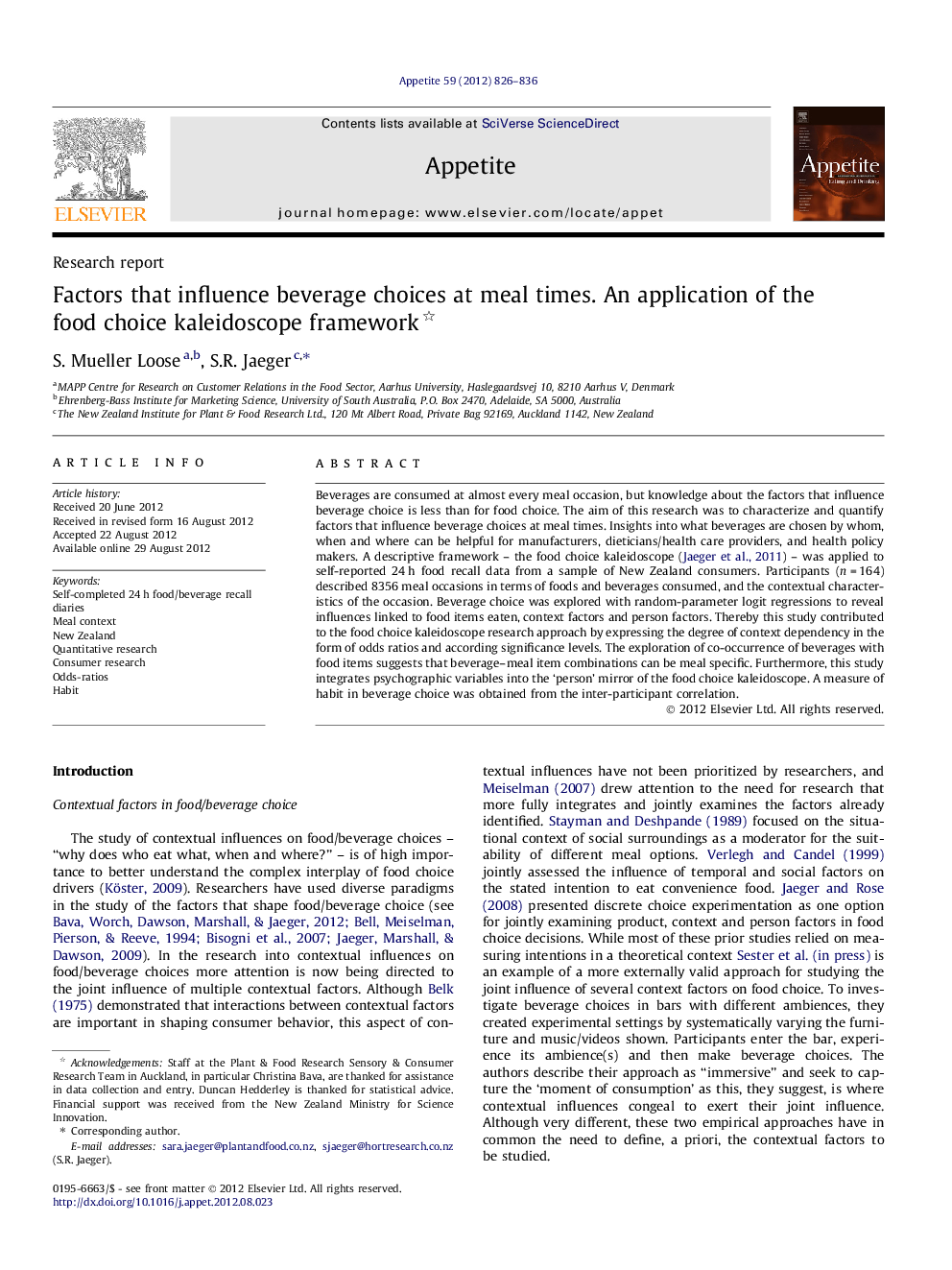 Factors that influence beverage choices at meal times. An application of the food choice kaleidoscope framework 