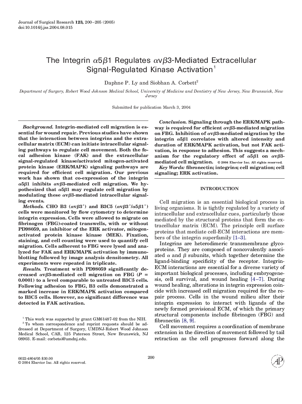 The integrin Î±5Î²1 regulates Î±vÎ²3-mediated extracellular signal-regulated kinase activation1
