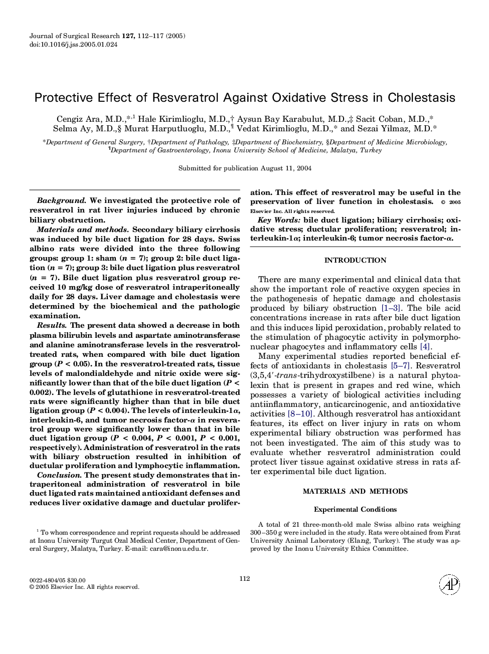 Protective Effect of Resveratrol Against Oxidative Stress in Cholestasis