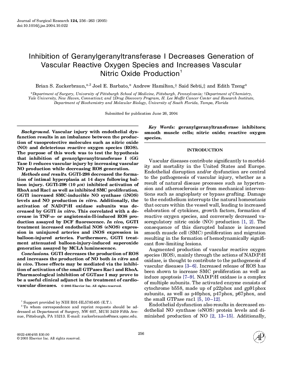 Inhibition of geranylgeranyltransferase I decreases generation of vascular reactive oxygen species and increases vascular nitric oxide production1