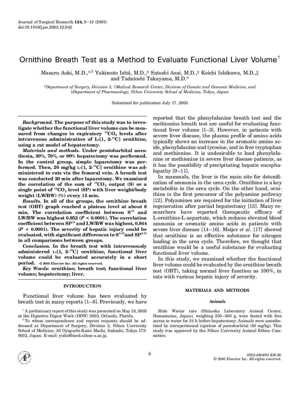 Ornithine breath test as a method to evaluate functional liver volume1