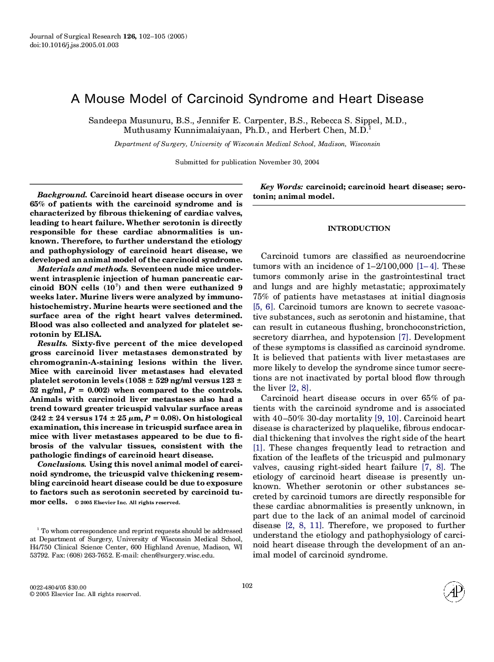 A Mouse Model of Carcinoid Syndrome and Heart Disease