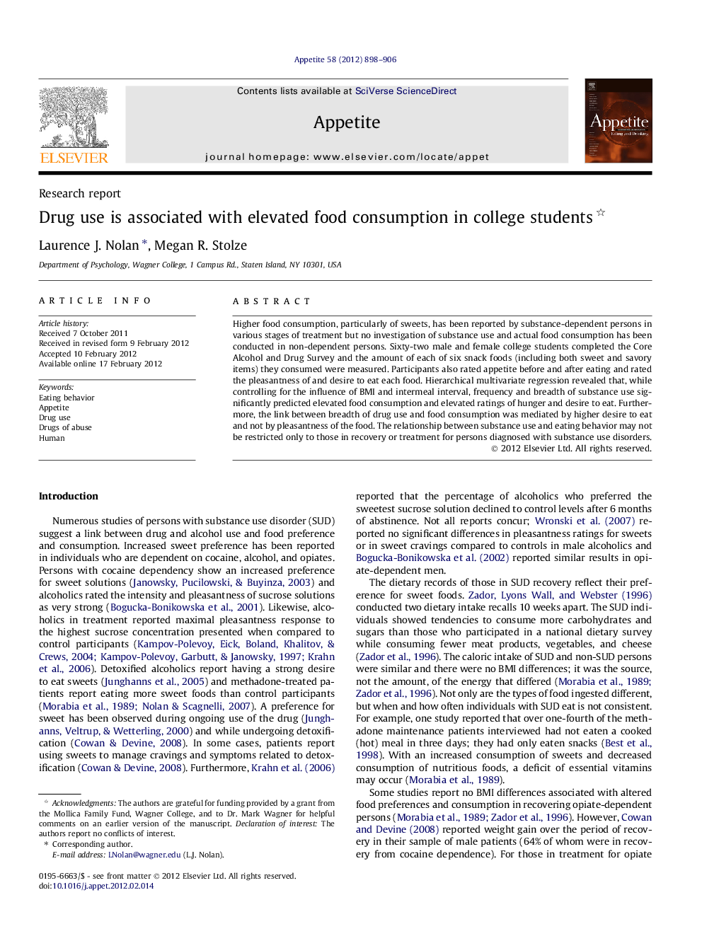 Drug use is associated with elevated food consumption in college students 