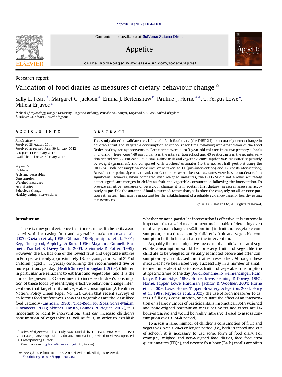 Validation of food diaries as measures of dietary behaviour change 