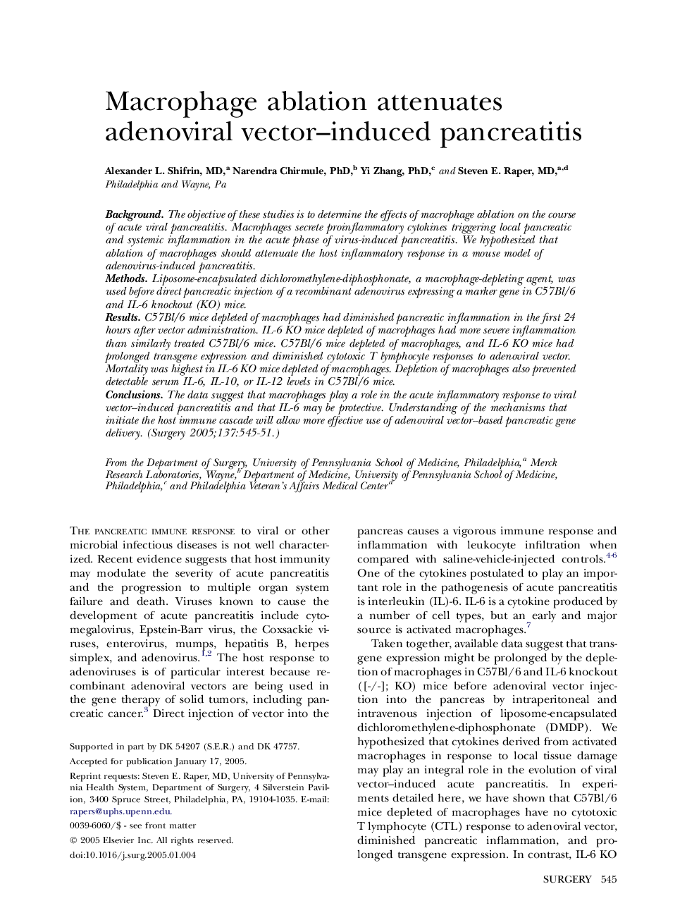 Macrophage ablation attenuates adenoviral vector-induced pancreatitis