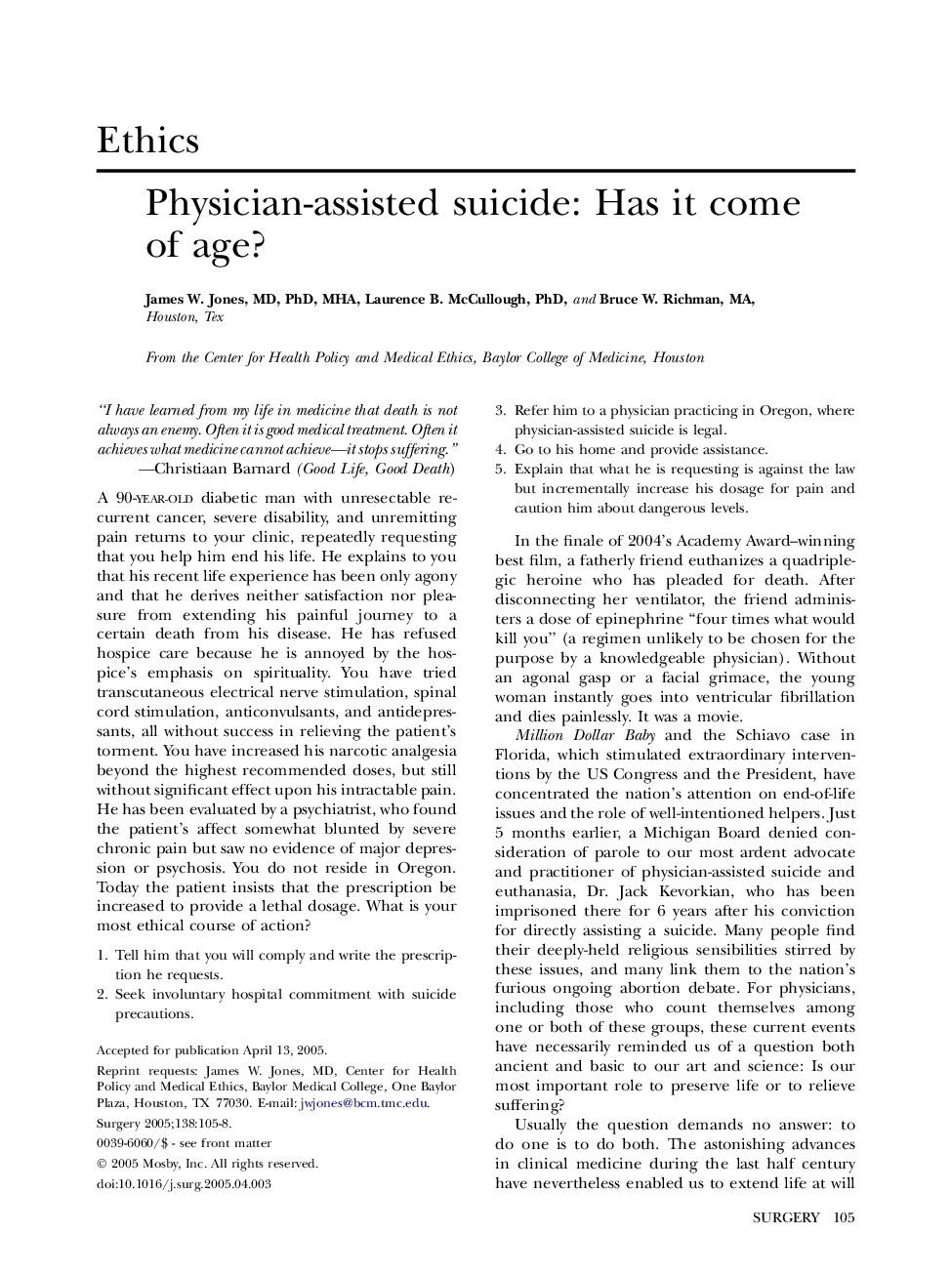 Physician-assisted suicide: Has it come of age?