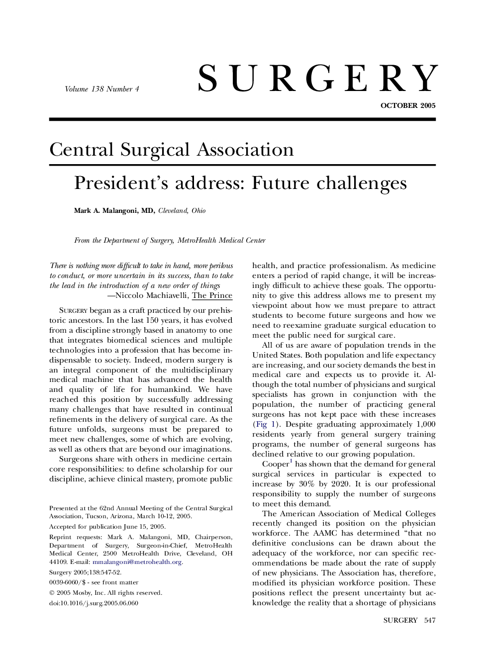 President's address: Future challenges