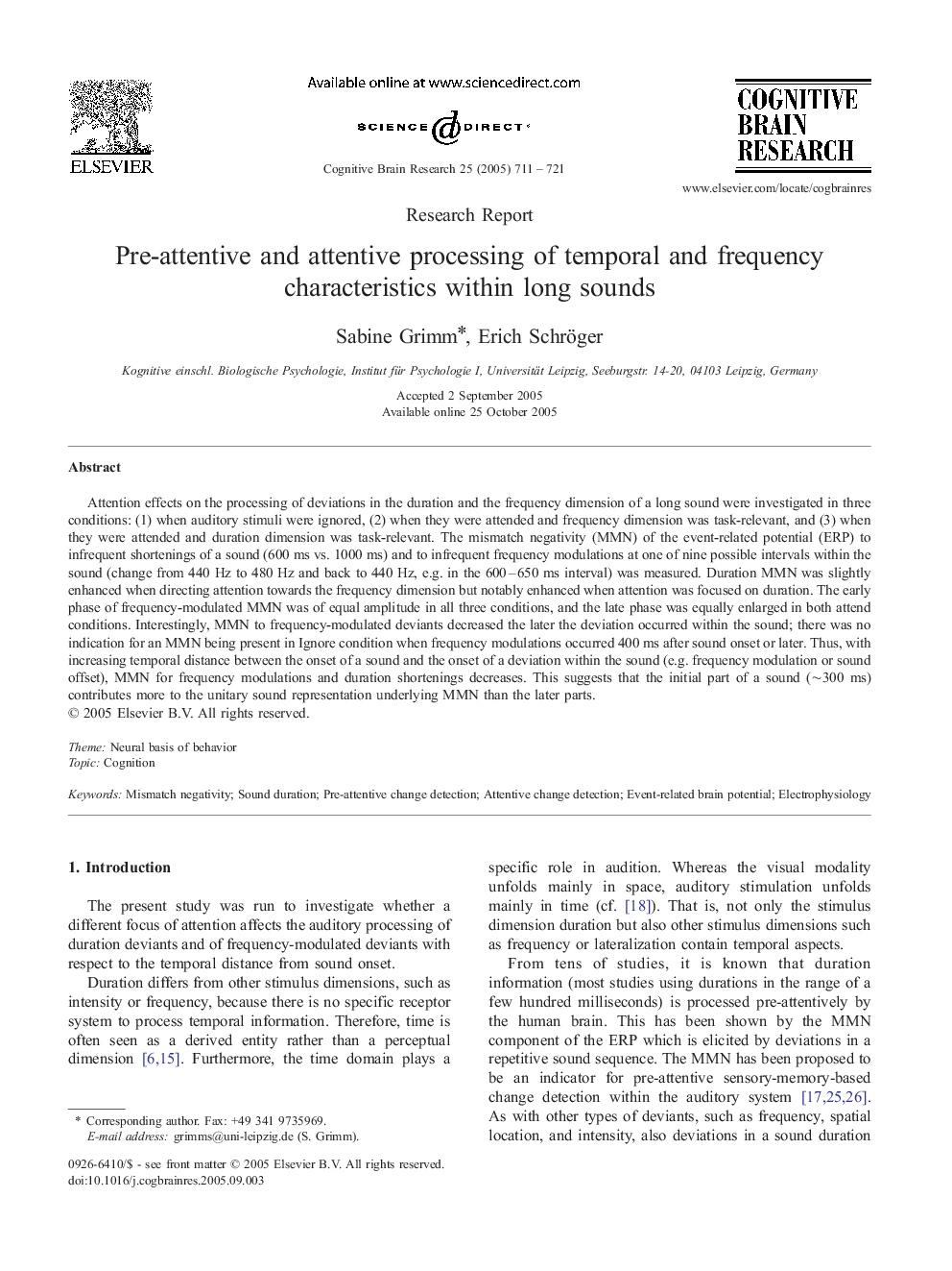 Pre-attentive and attentive processing of temporal and frequency characteristics within long sounds