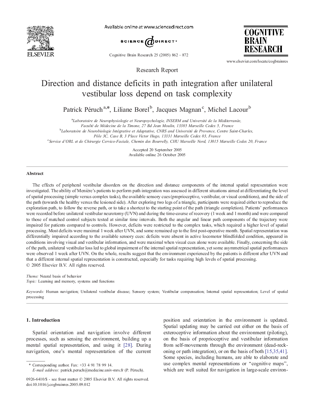 Direction and distance deficits in path integration after unilateral vestibular loss depend on task complexity