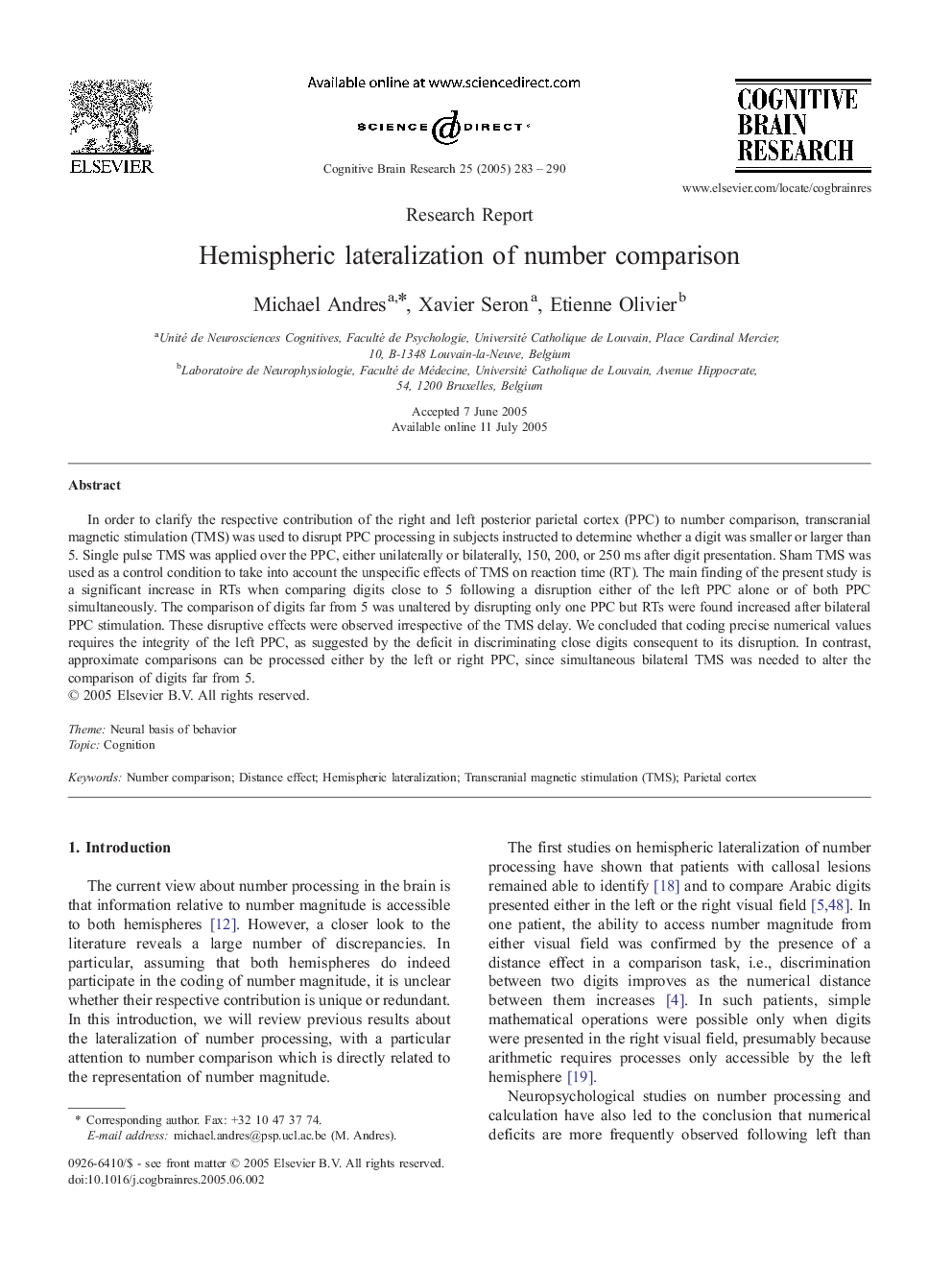 Hemispheric lateralization of number comparison