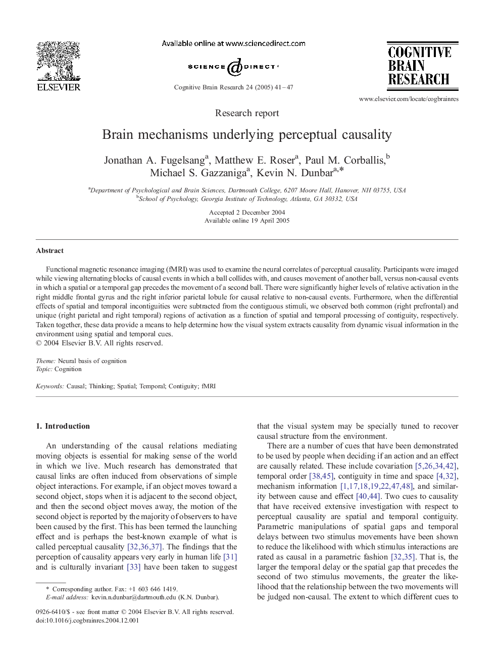 Brain mechanisms underlying perceptual causality