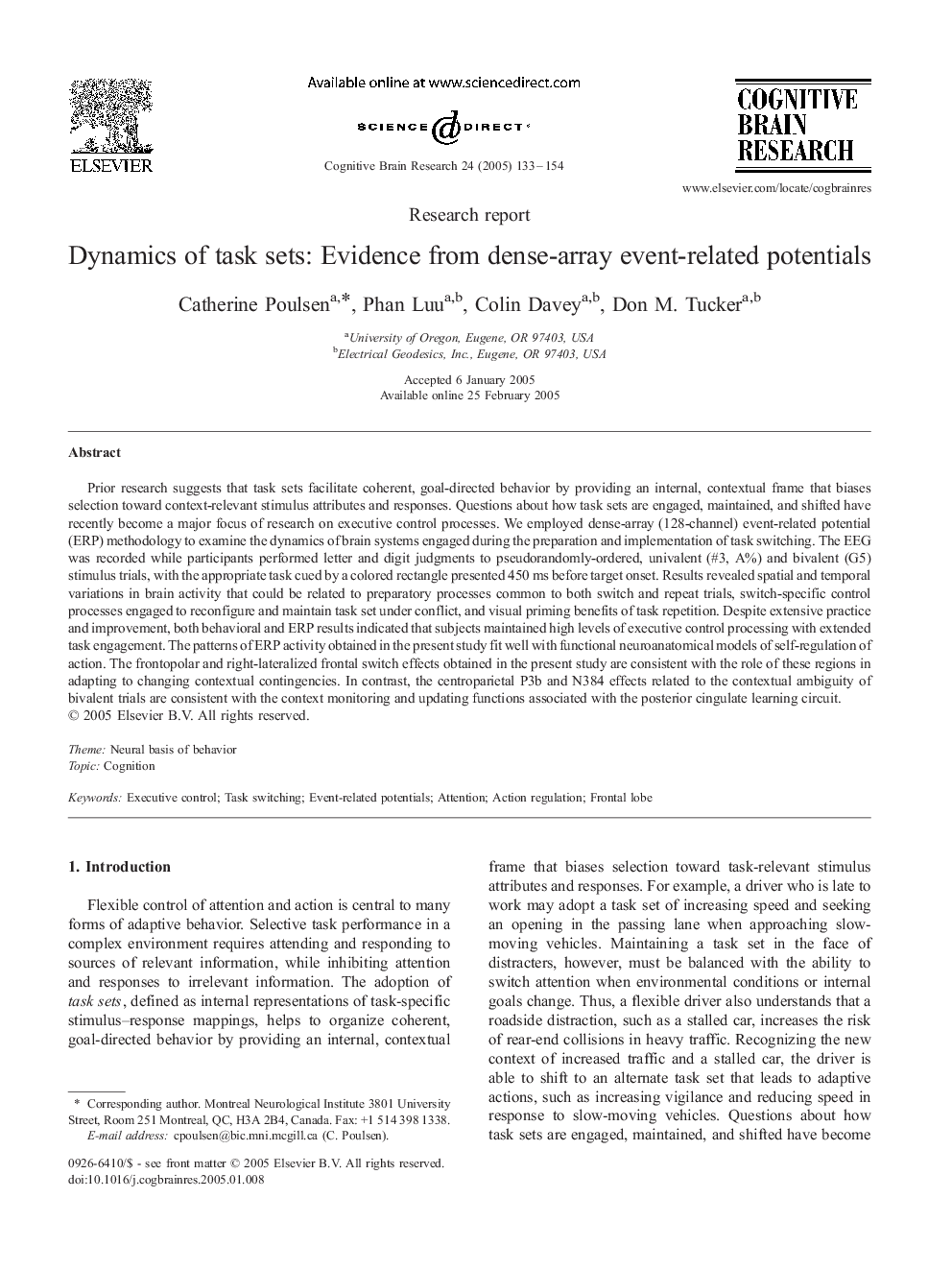 Dynamics of task sets: Evidence from dense-array event-related potentials