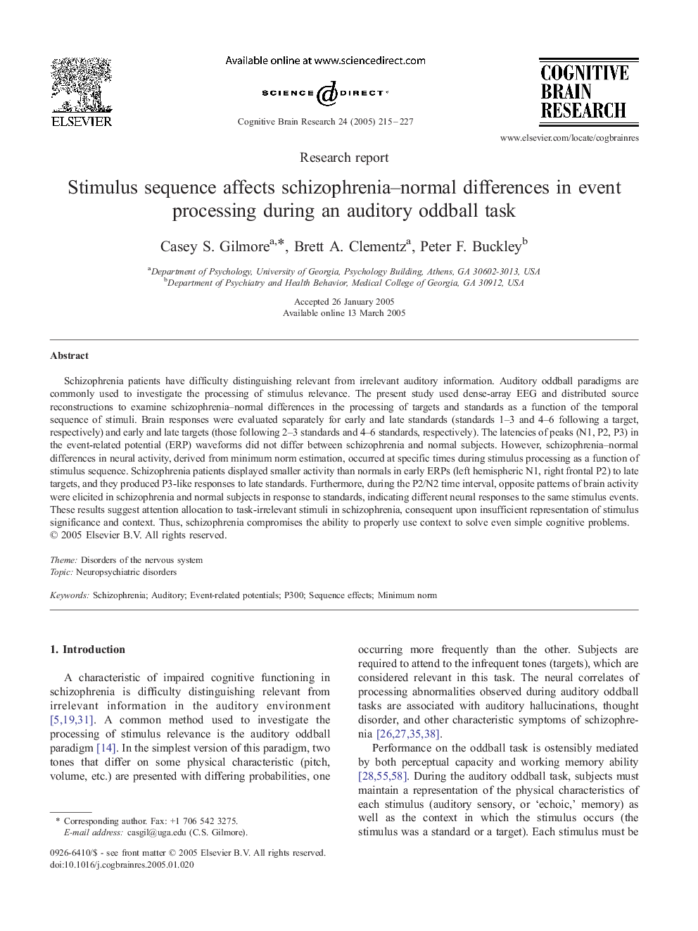 Stimulus sequence affects schizophrenia-normal differences in event processing during an auditory oddball task