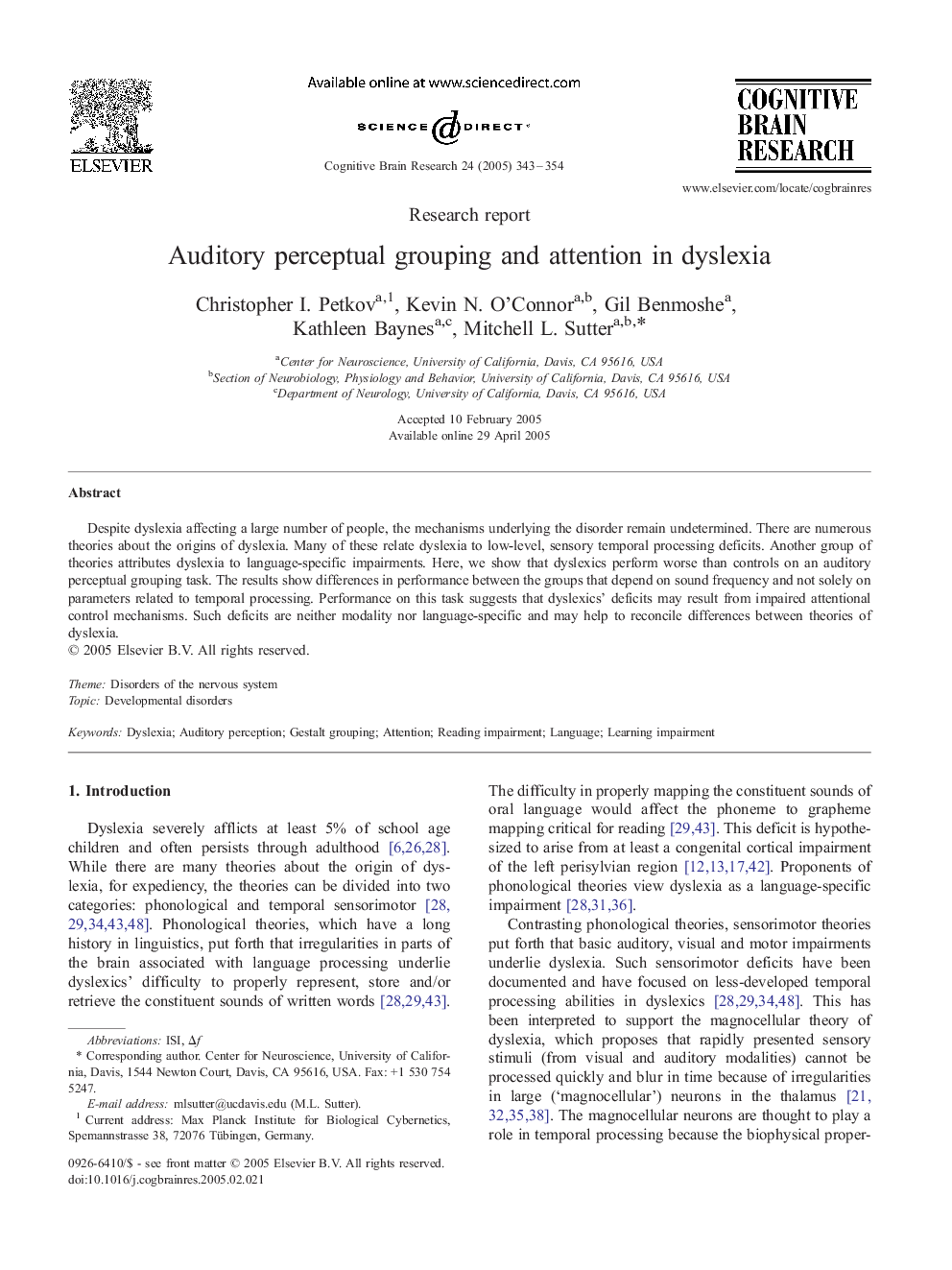 Auditory perceptual grouping and attention in dyslexia