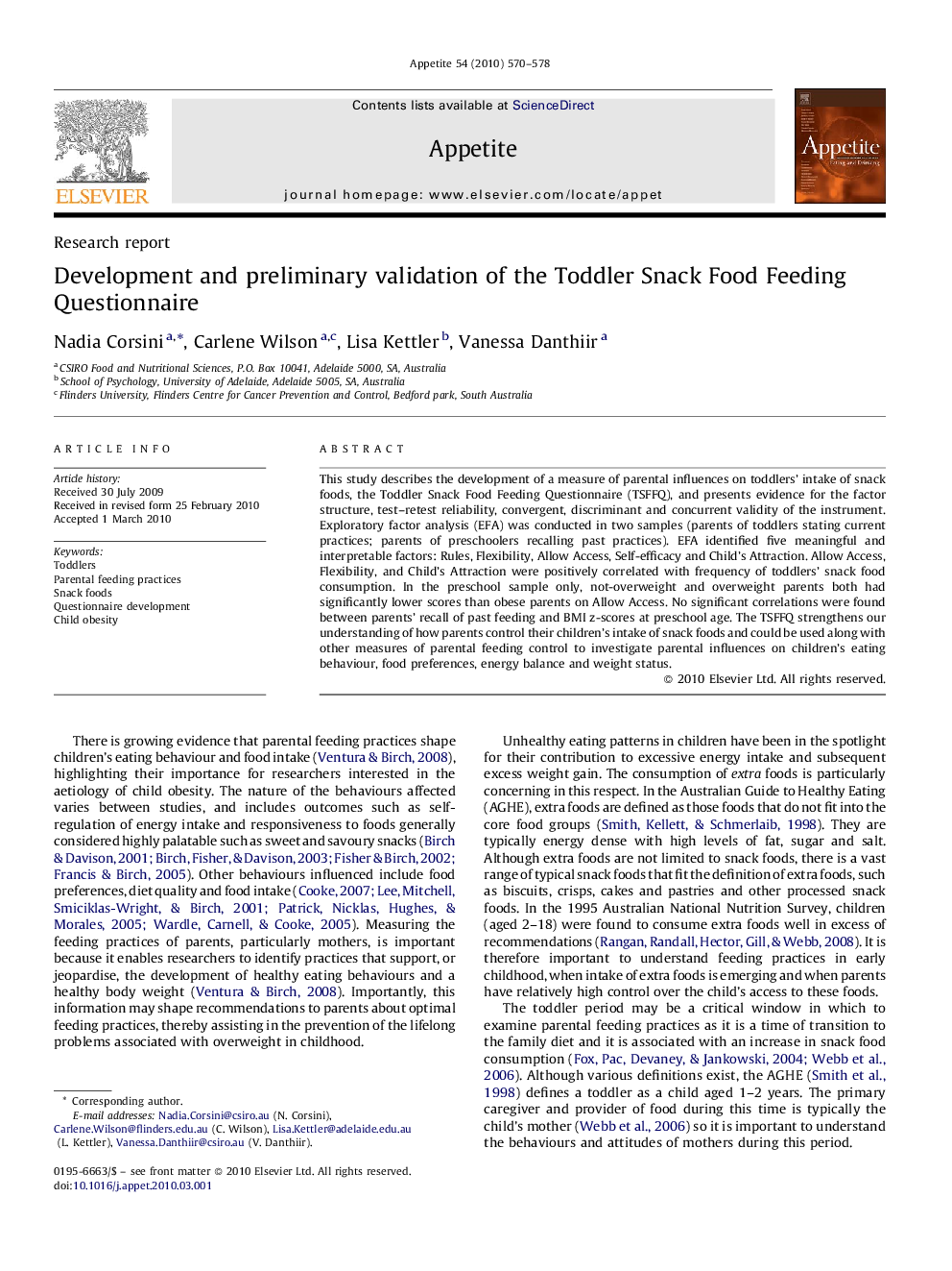 Development and preliminary validation of the Toddler Snack Food Feeding Questionnaire