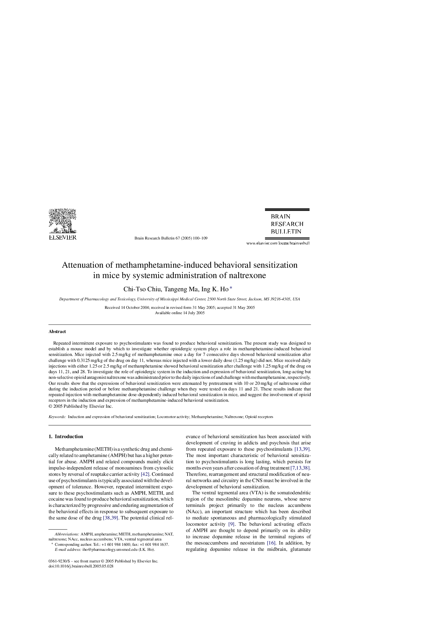 Attenuation of methamphetamine-induced behavioral sensitization in mice by systemic administration of naltrexone