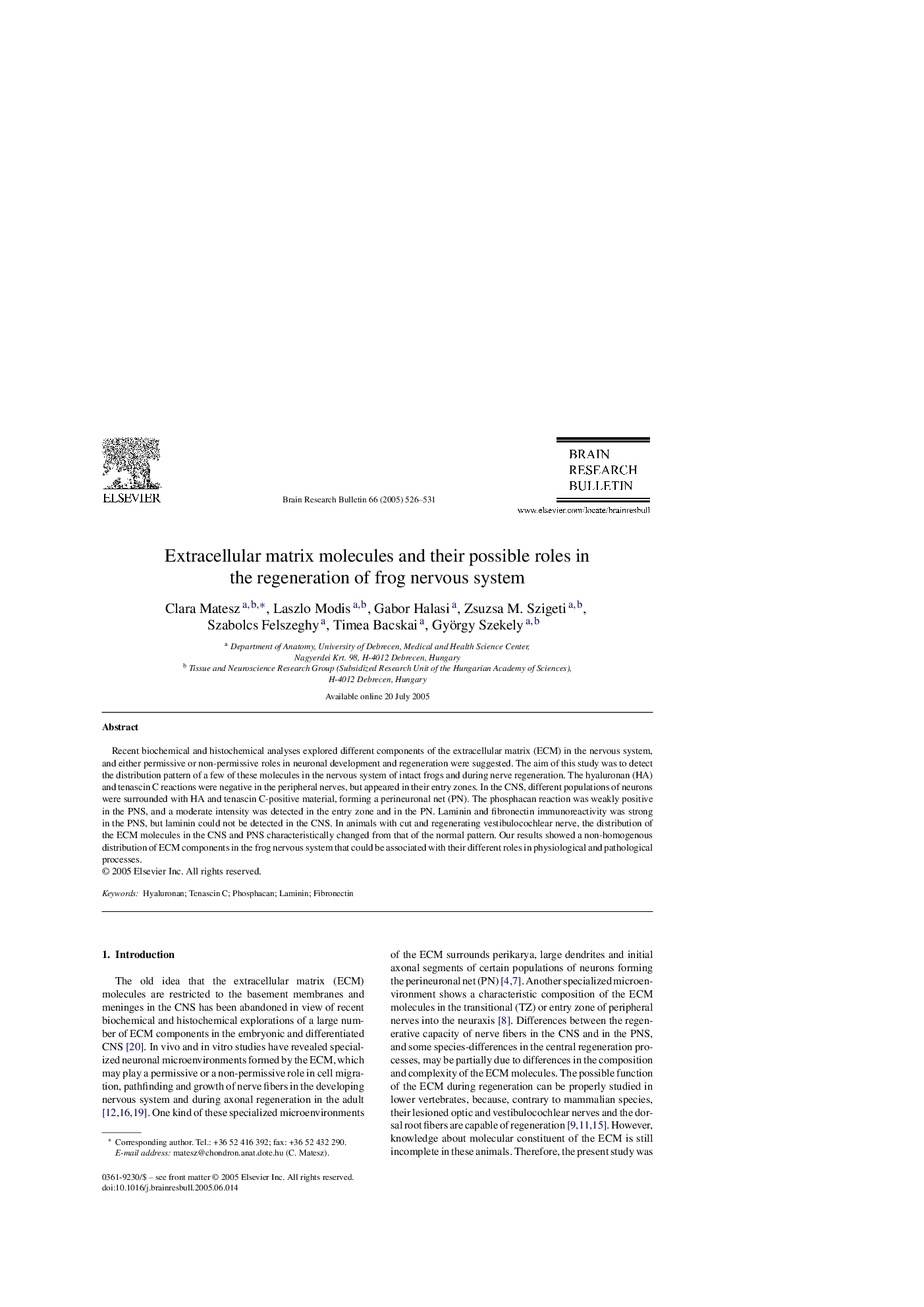 Extracellular matrix molecules and their possible roles in the regeneration of frog nervous system