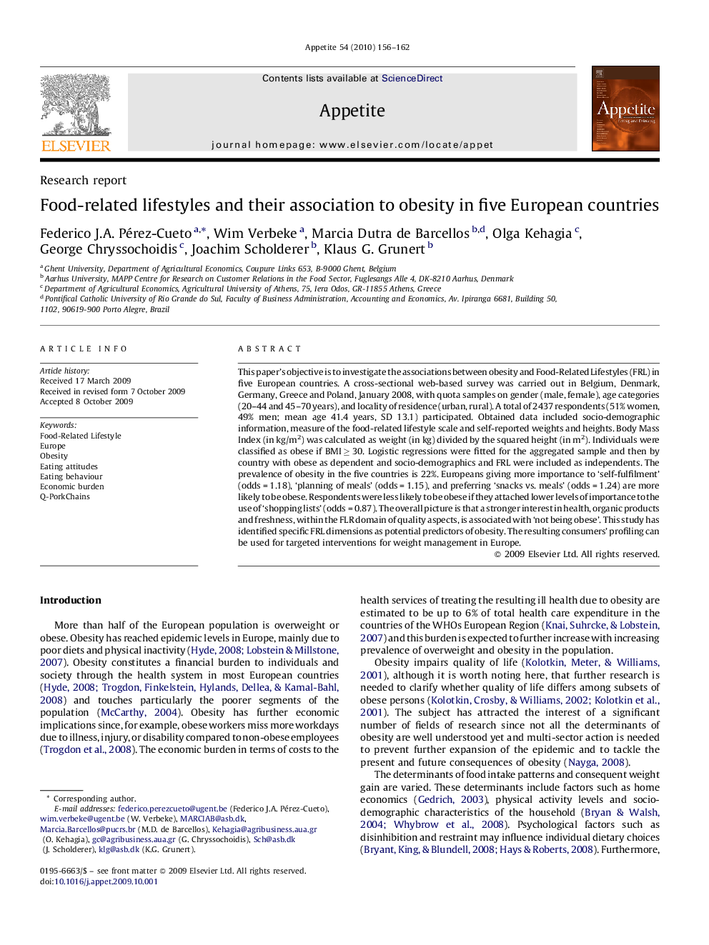 Food-related lifestyles and their association to obesity in five European countries