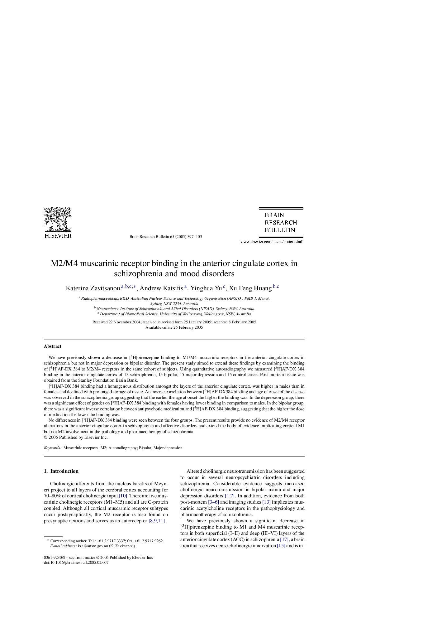 M2/M4 muscarinic receptor binding in the anterior cingulate cortex in schizophrenia and mood disorders