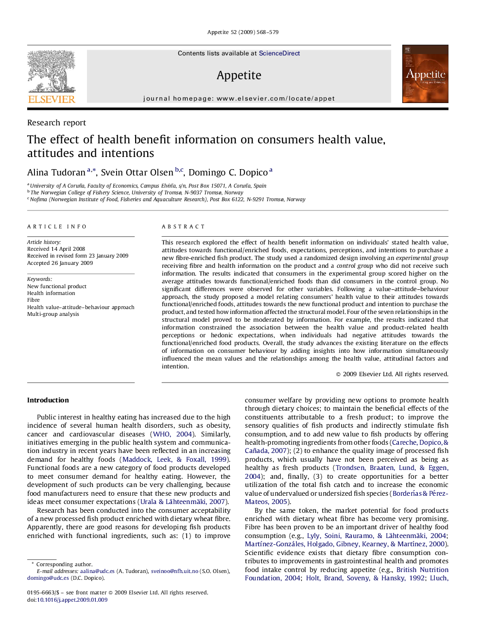 The effect of health benefit information on consumers health value, attitudes and intentions