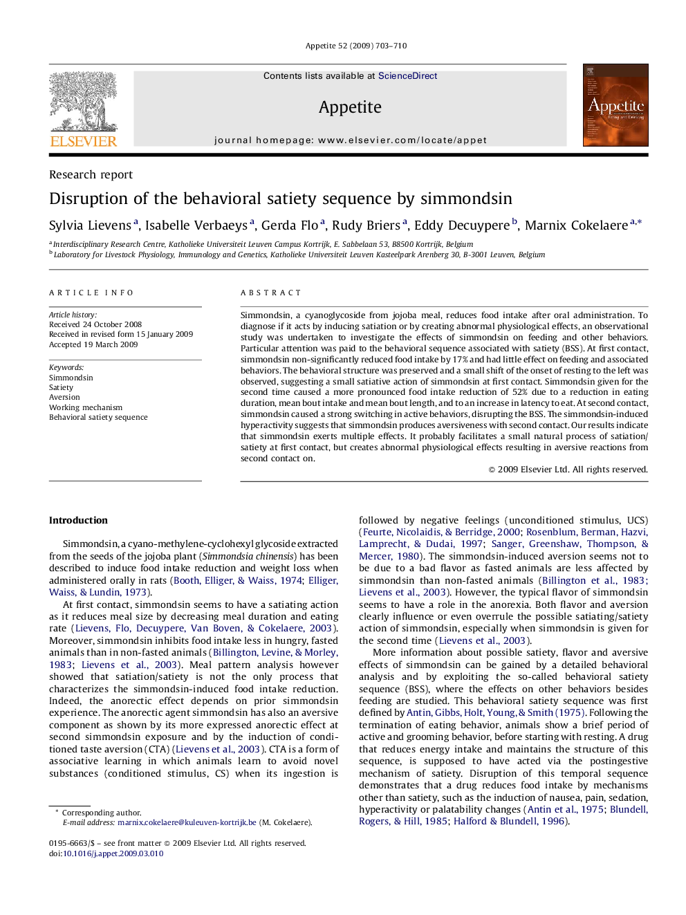 Disruption of the behavioral satiety sequence by simmondsin