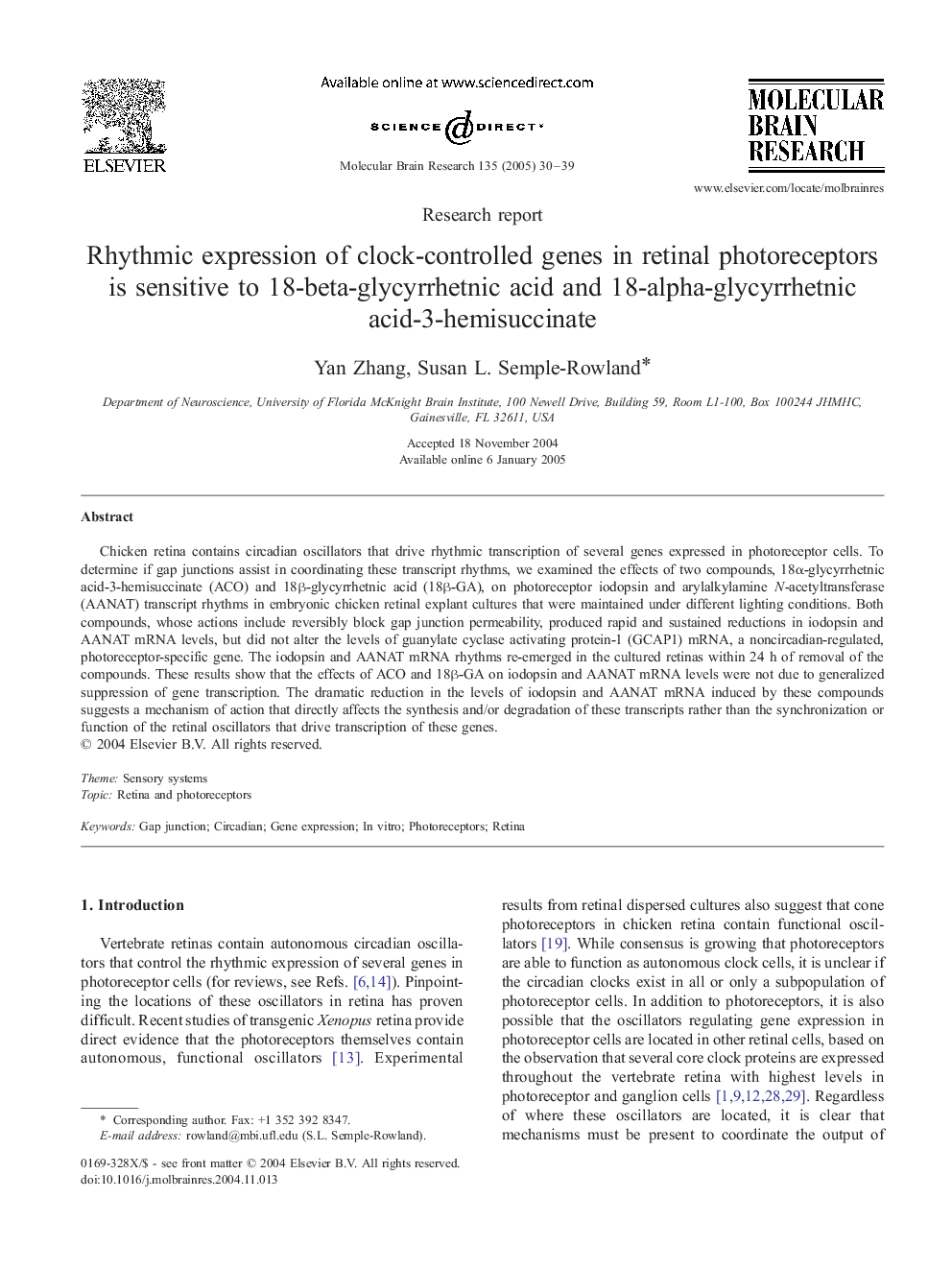 Rhythmic expression of clock-controlled genes in retinal photoreceptors is sensitive to 18-beta-glycyrrhetnic acid and 18-alpha-glycyrrhetnic acid-3-hemisuccinate