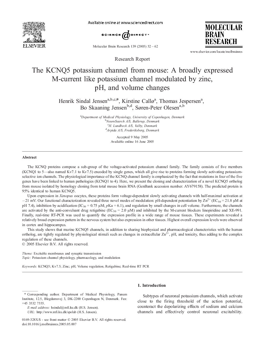 The KCNQ5 potassium channel from mouse: A broadly expressed M-current like potassium channel modulated by zinc, pH, and volume changes