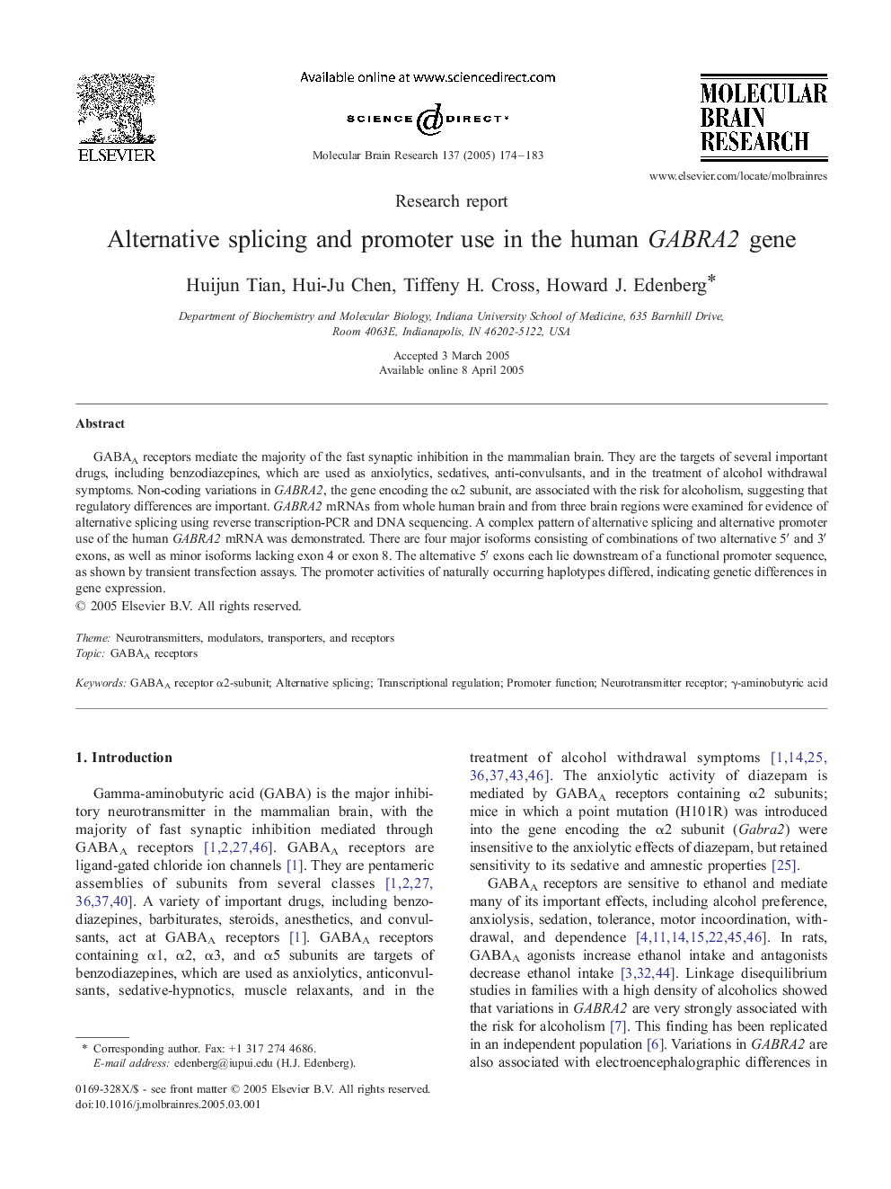 Alternative splicing and promoter use in the human GABRA2 gene