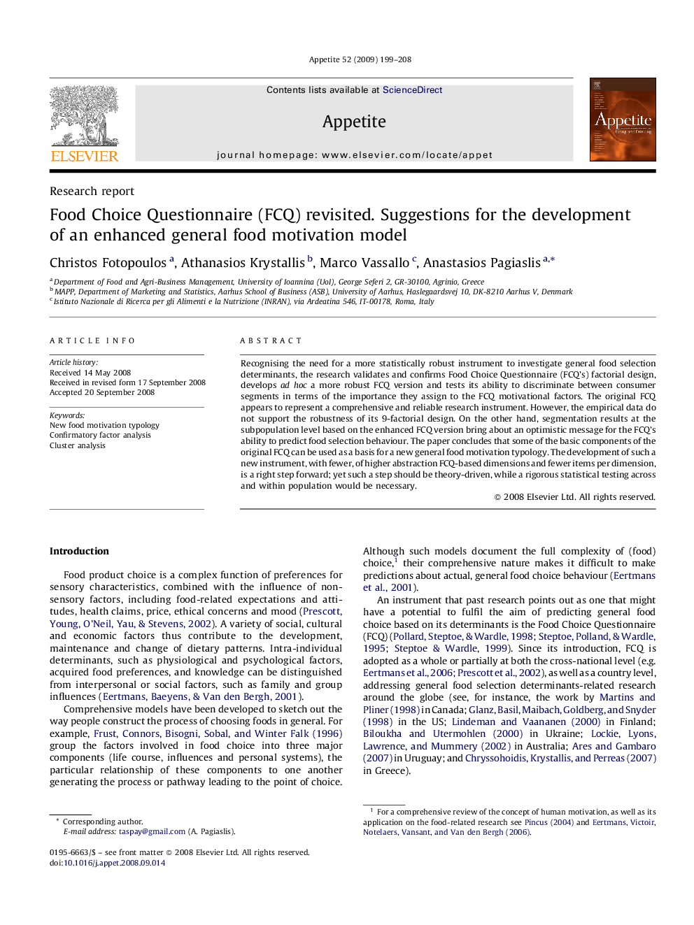 Food Choice Questionnaire (FCQ) revisited. Suggestions for the development of an enhanced general food motivation model