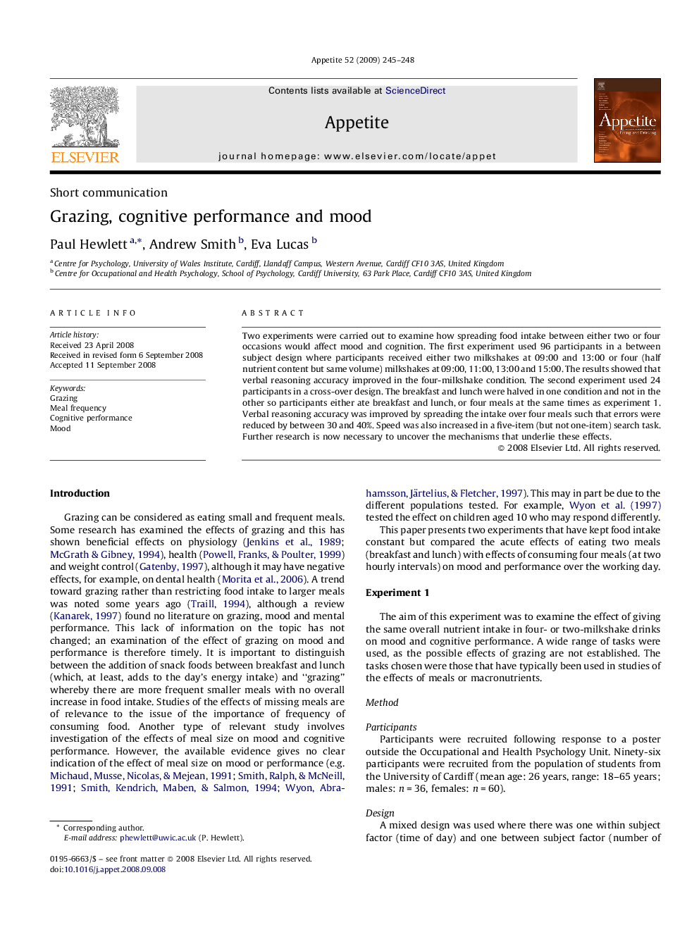 Grazing, cognitive performance and mood