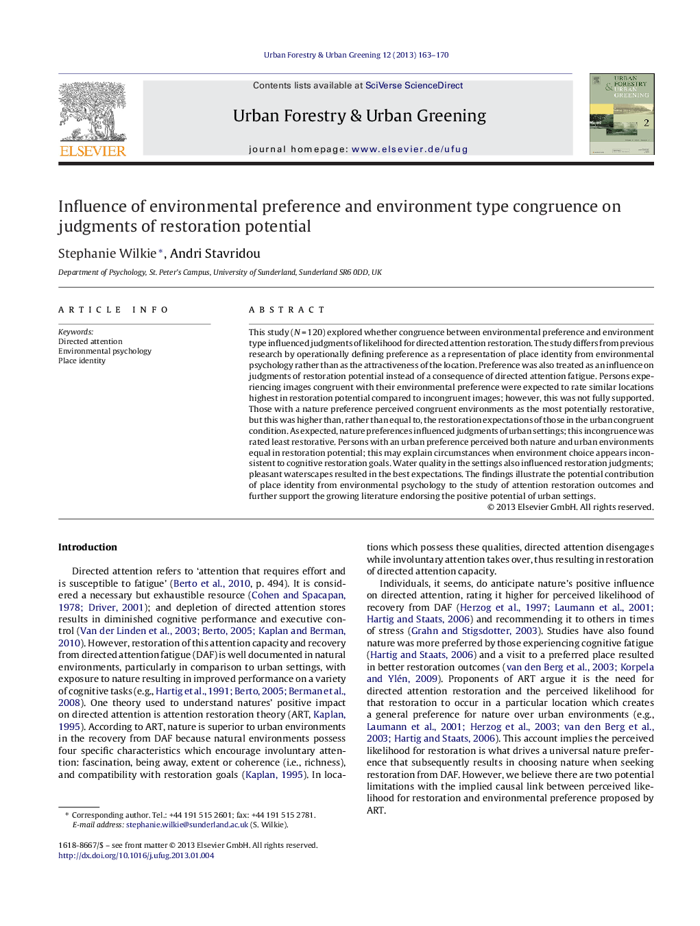 Influence of environmental preference and environment type congruence on judgments of restoration potential