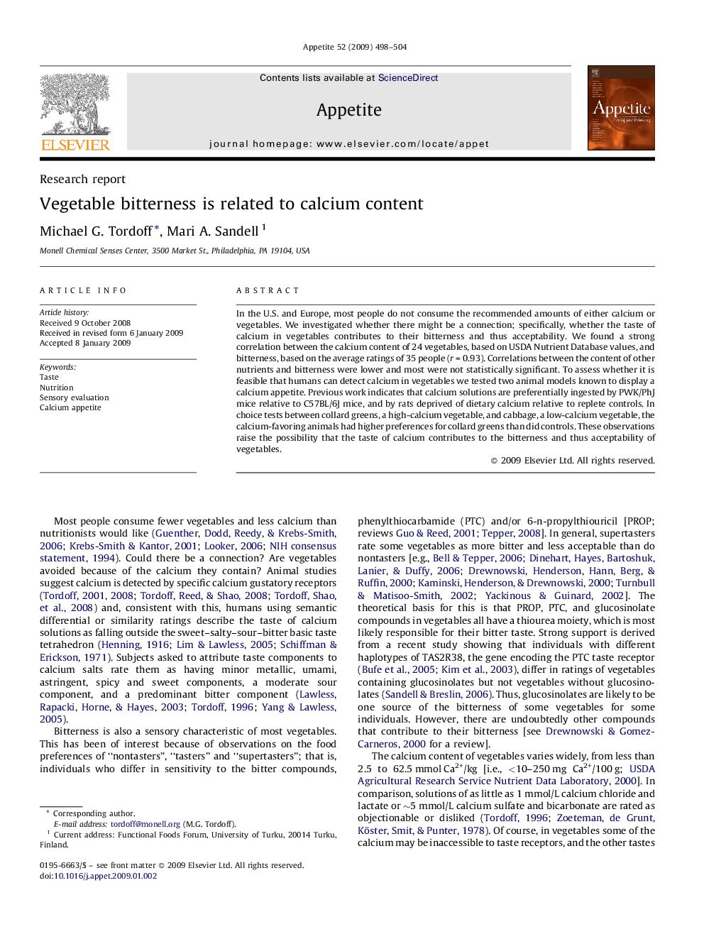 Vegetable bitterness is related to calcium content