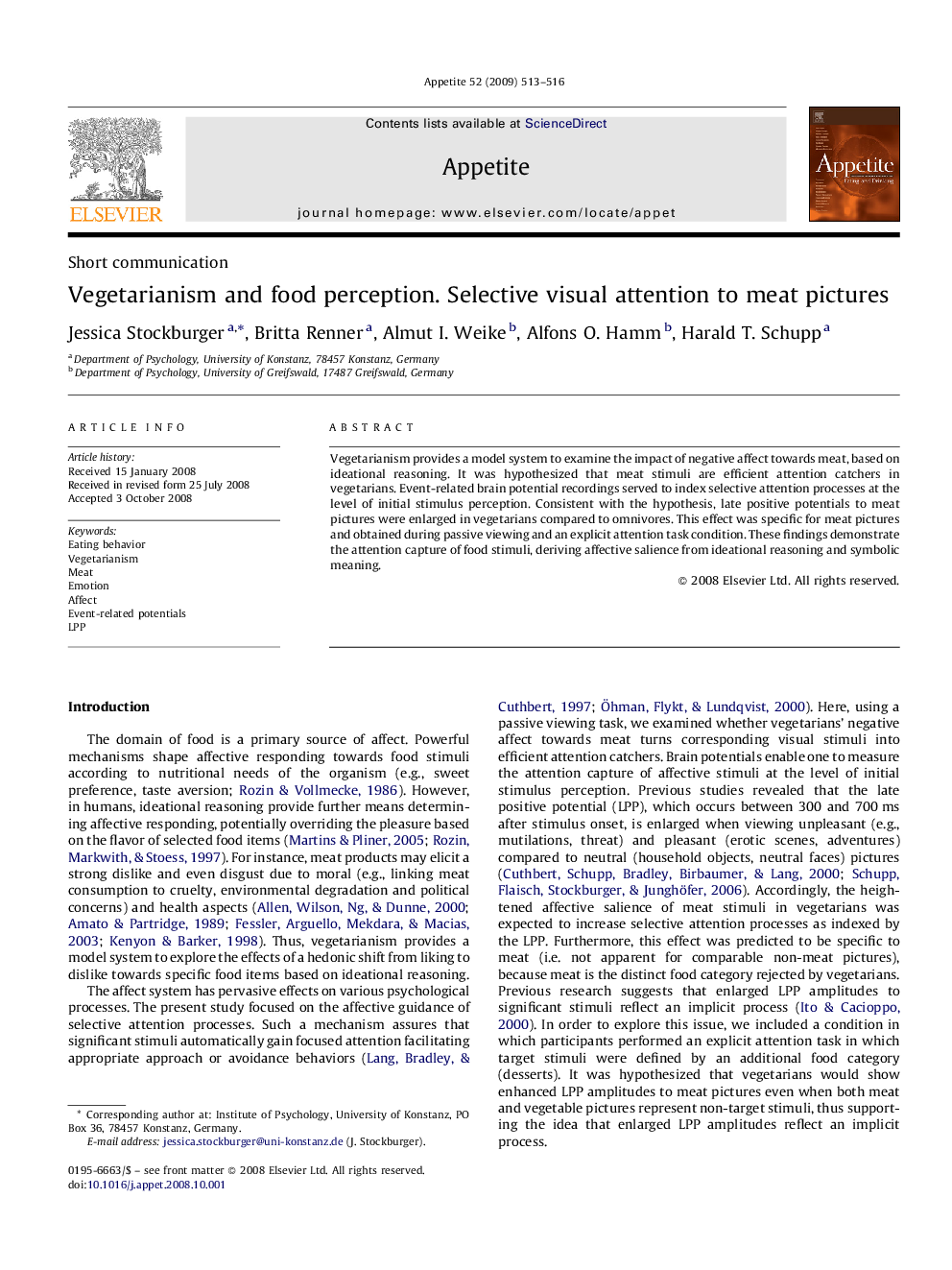 Vegetarianism and food perception. Selective visual attention to meat pictures