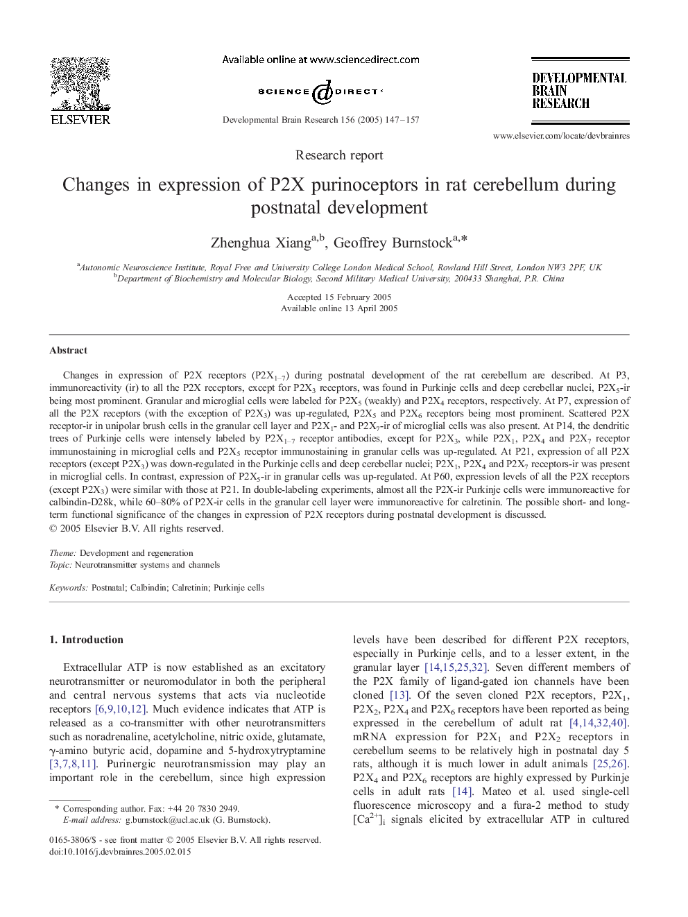 Changes in expression of P2X purinoceptors in rat cerebellum during postnatal development